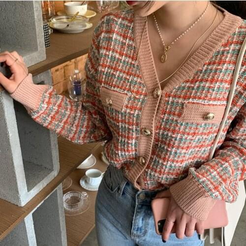 Knitted Cardigans Womens Sweater Kawaii Tweed Sweater Autumn Winter Korean Retro Sweater Knitwear Clothes Tops 2021 New