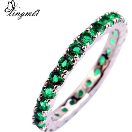 Lingmei New Jewelry Round AAA Cubic Zirconia Silver Color Ring For Women Size 6-13 Romantic Love Style Wholesale