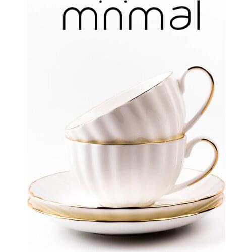 Gold Painted Bone China Coffee Cup Saucer Spoon Set 200ml Ceramic Tea Cup High-grade Porcelain Teacup Drinkware Drop Shipping