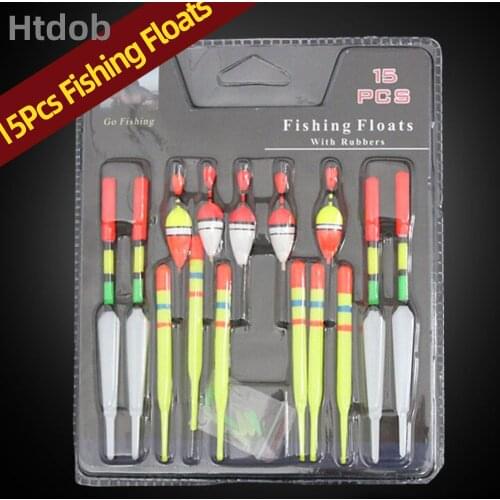 1 set (15Pcs) Vertical Buoy Sea Fishing Floats Assorted Size for Most Type of Angling with Attachment Rubbers Fishing Lures