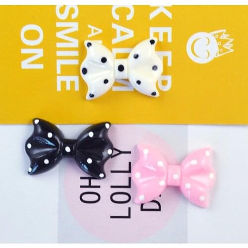 10pcs/lot 29*21mm Cute Polka Dot Bow Resin Flatback Cabochon Kids Headclip DIY Decorative Craft Scrapbooking