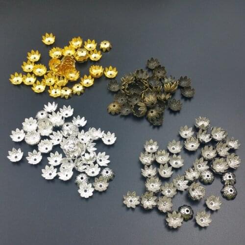 100pcs/Lot 10 mm Lotus Flower Metal Loose Spacer Bead Caps Cone End Beads Cap Filigree For DIY Jewelry Finding Making