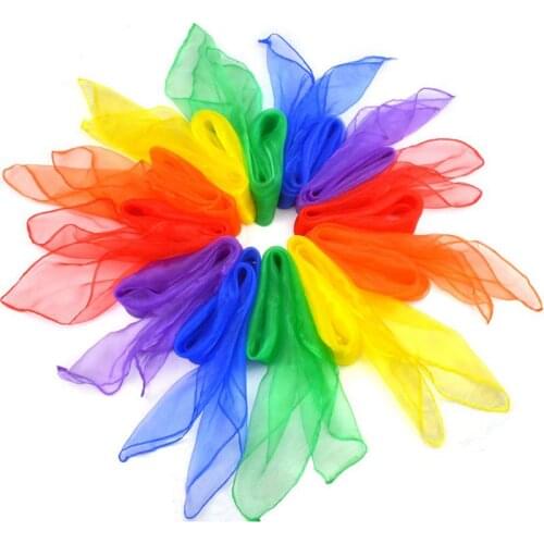 12Pcs Square Juggling Silk Dance Scarves Magic Tricks Performance Props Accessories Movement Scarves Rhythm Band Scarf 24 By 24