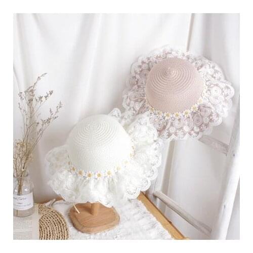 2021 Fashion New Toddler Kids Girls Boho Straw Hats Caps Princess Lovely Print Lace Sunflowers Sunhats Outfits 2-6 Years