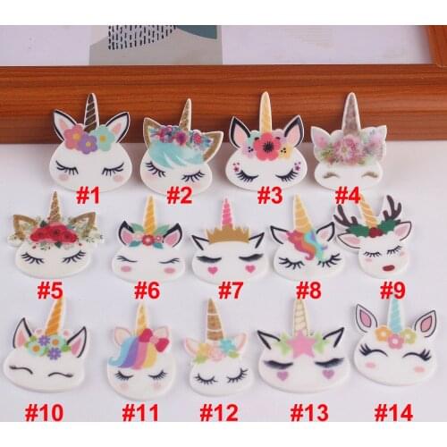 50pcs/lot Cute Cartoon Unicorn Acrylic Flatback Planar Resin Cabochon DIY Craft For Home Decoration Accessories 14 Styles FR159