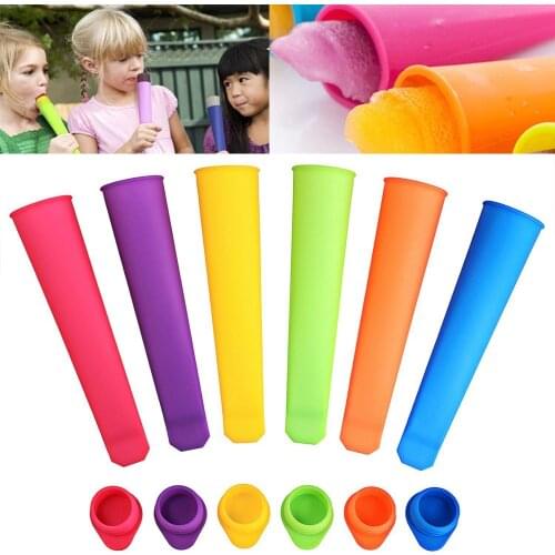 6pcs Silicone Ice Tube Mold With Lids =frozen Ice Cream Yogurt Popsicl Maker Tray Summer Drinking Kitchen Accessories #YJ