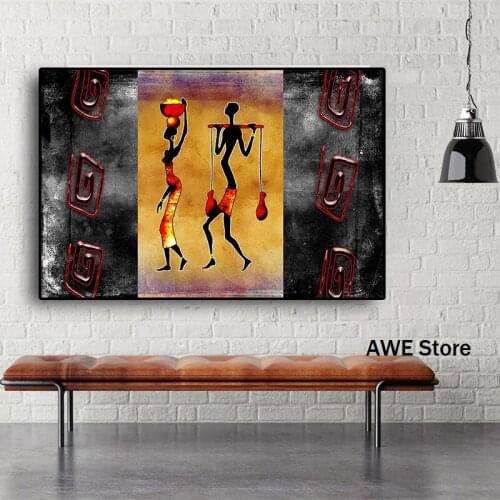 Abstract African Woman Man Work Figure Oil Painting on Canvas Posters and Prints Cuadros Art on the Wall Picture for Living Room