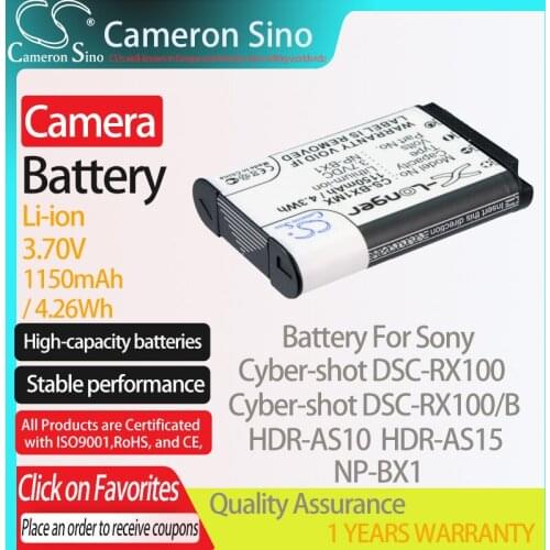 CameronSino Battery for Sony Cyber-shot DSC-RX100 Cyber-shot DSC-RX100/B HDR-AS10 fits Sony NP-BX1 Digital camera Batteries