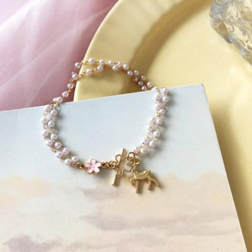 Double Layers Pearls Girls Friendship Bracelets Brief Fawn Cute Bracelet Charms