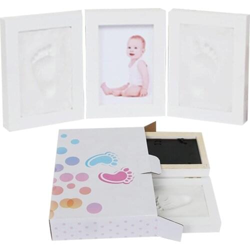 35x15.5cm Hand And Foot Print Photo Frame Solid Wood Tri-fold Keepsake Frame For Newborn Baby Souvenir Frame #W0