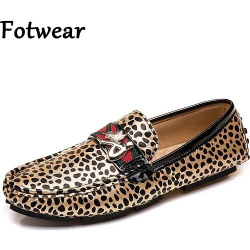 Fotwear Brand Men Leopard Loafers Big Size Fashion Men Wedding Shoes Big Size Leather Men Casual Shoes Comfortable Driving Shoes