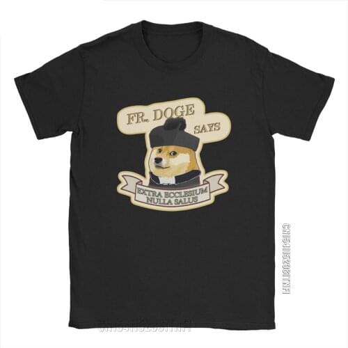Fr. Doge Dogecoin Bitcoin T Shirts Mens Cotton Vintage T-Shirts O Neck Tee Shirt Classic Short Sleeve Clothes Gift Idea