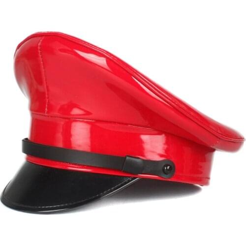 Women Men Leather Military Hat Germany Officer Visor Cap Army Hat Cortical Police Cap Cosplay Halloween Hat Size M L XXL