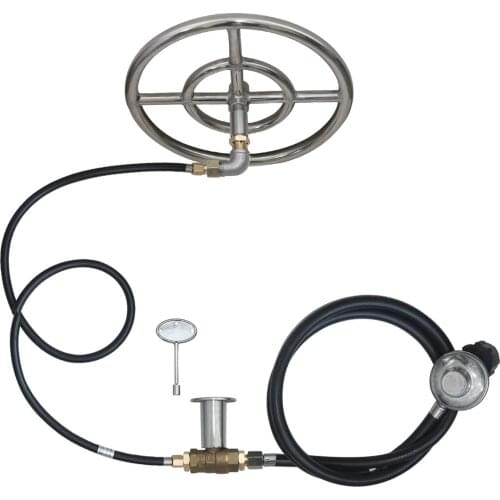 Propane Burner Kit Control Sytem Regulator Brass Control Valve for Outdoor Fire Pit, Fireplace with 12" Double Ring Burner Set