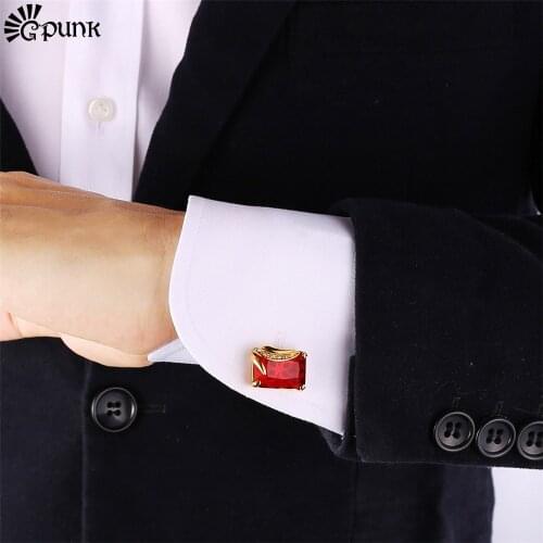 Red Crystal Cufflinks High Quality For Mens With Brand Box For Wedding Groom Shirts Gold color Mens Cufflinks valentine day gift