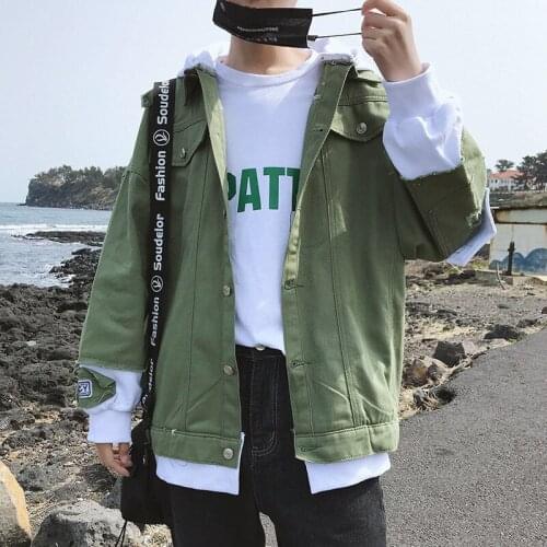 Spring autumn 2020 new Fashion Casual pink denim jacket mens Korean style trendy hooded handsome jacket male student loose coat