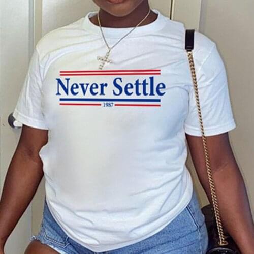 Fashion Loose Summer Tops Never Settle Letters Printed T-Shirt for Women Modal Round Neck Short Sleeves OverSized Tee Shirts