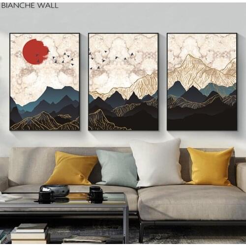 Sunset Dusk Line Mountain Wall Art Poster Abstract Landscape Canvas Painting Print Picture for Living Room Home Decoration