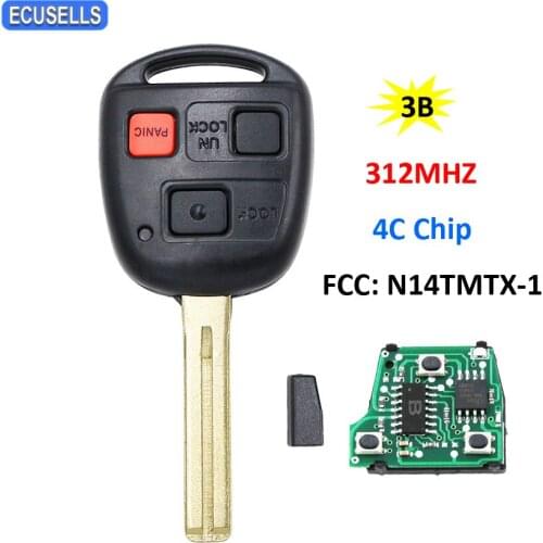 New Replacement 3 Button Remote Car Key 312MHz 4C Chip FCC: N14TMTX-1 for Lexus RX300 1999-2003