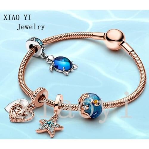 XIAOYI S925 2020 11 New Popular summer Sea Secret Crystal Turtle Starfish heart-shaped fashion surprise gift DIY bracelet female