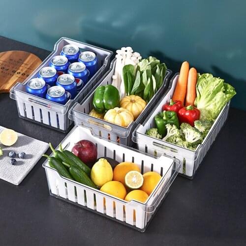 Fridge Drain Organizer Drawer Basket Pantry Food Storage Fresh Spacer Layer Rack Fruits Vegetables Snack Box Kitchen Holder Bins