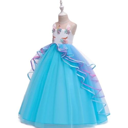 Girls Unicorn Dress Kids Floral Communion Unicorn Ball Gown Floor Length Childrens Evening Party Long Tulle Tiered TutuDresses