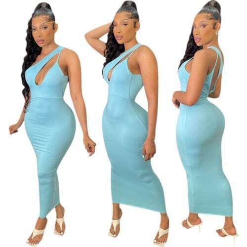 Sexy One Shoulder Long Dress Cut out Backless Asymmetric Dresses Women Sleeveless Bodycon Sundress Elegant Boho Vacation Clothes