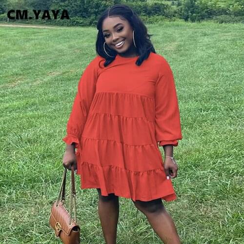 Lemon Gina Women Long Sleeve Patchwork A-line Plus Size Dress INS Fashion Basic Classic Cascading Ruffles A-line Dresses