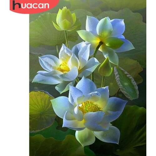 HUACAN Full Square/round Diamond Painting Lotus Home Decor Diamond Embroidery Mosaic Flower Wall Stickers