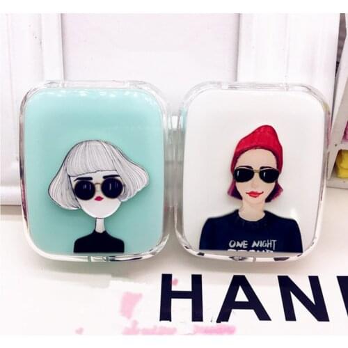 LIUSVENTINA Portable DIY Acrylic Cute Fashion Women Contact Lens Case Box with Mirror Container for Color Lenses Gift for Girls