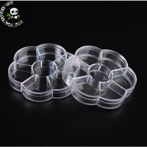 30pcs Flower Clear 7 Compartments Plastic Bead Containers Nail Art Decoration Case about 10.5cm long, 9.2cm wide, 2cm thick