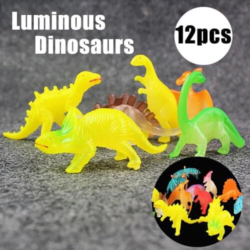12Pcs Lifelike Mini Luminous Dinosaur Figure Model Toys Gift for Kids Ancient Collection For Boys