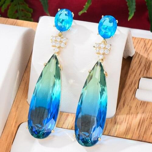 Luxury Long Detachable Drop Pendant Earrings For Women Wedding Party Crystal CZ Dubai Bridal Earrings Fashion Jewelry