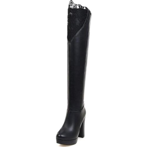 Autumn and winter New pattern white Lace Coarse heel High-heeled Over the knee Boots sexy Lean leg High cylinder Women Boots