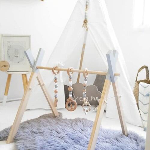 Nordic Simple Wooden Children Room Decorations Newborn Kids Baby Fitness Rack Ring-Pull Toy