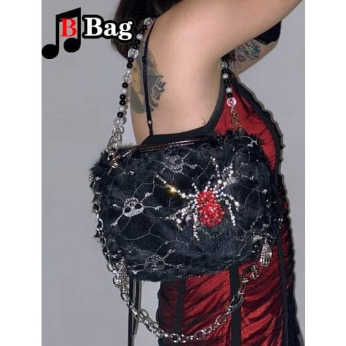 Dark Women shoulder bag Flash spider Skull Punk underarm bag Y2K Girl Messenger Bag female metal chain Handbag Satchel bag
