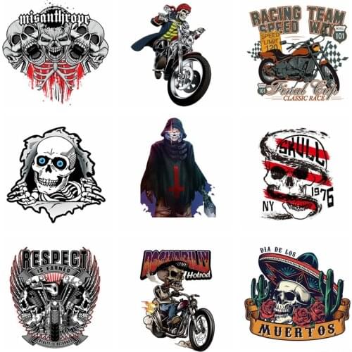 Punk Thermo Adhesive Patches Rock Patch Iron On Transfers For Clothing Thermo-Stickers Motorcycle Appliques Heat-Sensitive