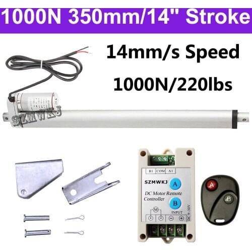 Heavy Duty 1000N DC 12V 350mm 14" Stroke Linear Actuator 14mm/s Spd Door Opener Motor Controller Brackets Bed Lift Table Tools