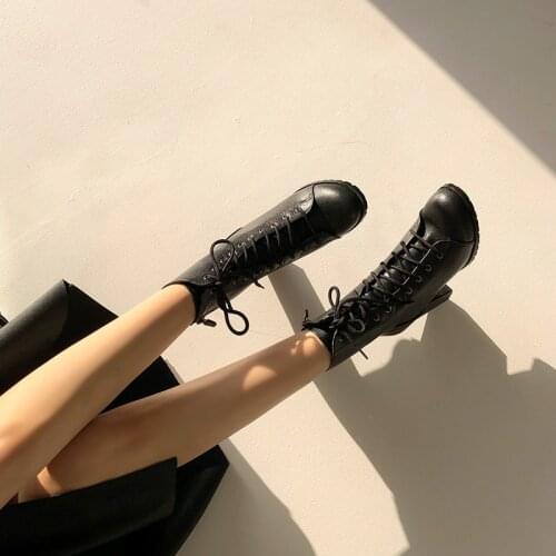 2020 Winter Boots Womens All-match Black Round Head Thick Heel 4CM/6CM Zipper Leather Nude Boots Size 33-42