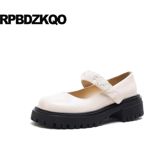 Flower Girls Ladies Beautiful Flats Shoes Mary Jane Women Trending China Bridesmaid Chunky Patent Leather Floral Beaded Beige