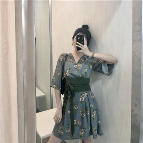 Sexy Kimono Dresses Japanese Modern Style V-Neck Short Sleeve High Waist Bow Belt Slim Short Dress Hot Spring Sauna Sweat Yukata