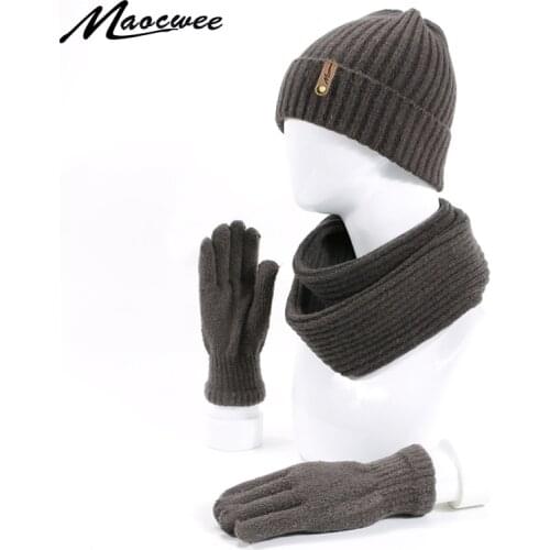 Winter Scarf Hat Gloves Set For Women Man Knitted Wool Cotton 3 Pcs Sets Cap Scarves Warm Suit Ski Caps Skullies Beanies 2019