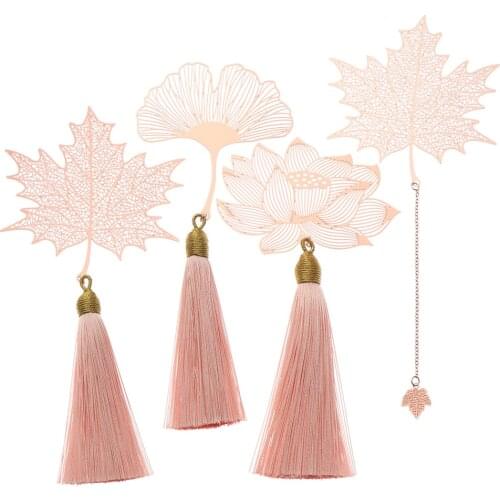 1pc Metal Bookmark Chinese Style Creative Leaf Vein Rose Gold Hollow Maple Leaf Fringed Apricot Leaf Bookmark Gifts DIY Decor