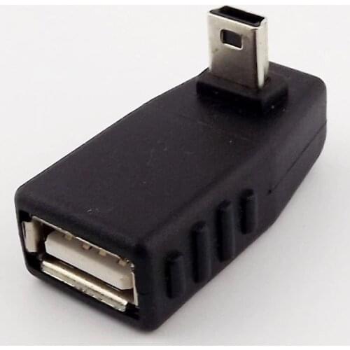 1Pcs Up Angle Mini USB 5-Pin B Male To USB 2.0 A Female OTG Host Adapter Connector