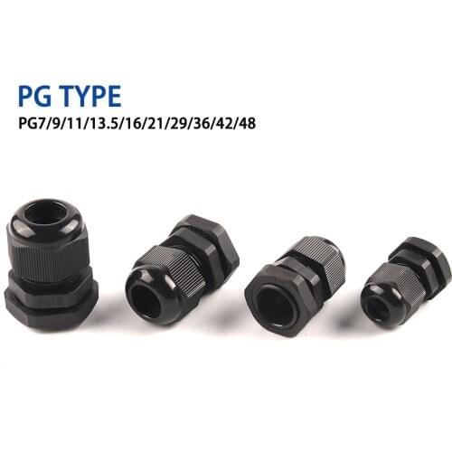 10pcs PG Nylon Waterproof Cable Gland Connector IP68 Black PG7 for 4-6.5mm PG9/11/13.5/16/21/29/36/42/48 CablePlastic Connector