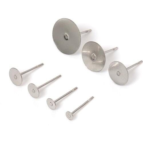 100pcs 316L Stainless Steel Blank Earring Studs Pins 3-12mm Flat Round Tray Ear Base Jewelry Findings for DIY Earring Making