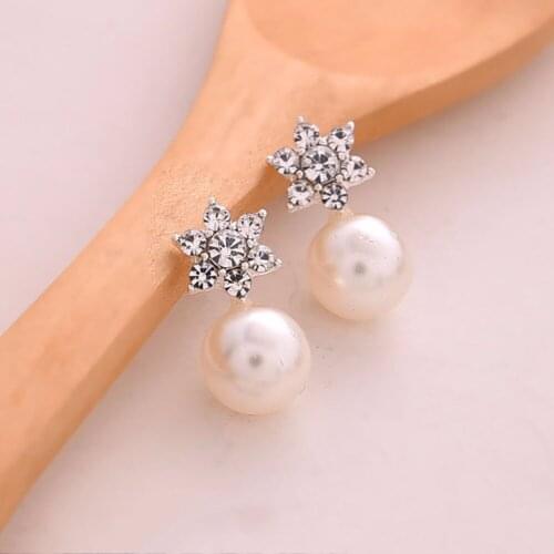 2Pairs Pearl Earrings Crystal Snowflake Classic Luxury Wedding Bride earrings Charm Elegant For Women Engagement Gift pendientes