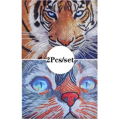 2Pcs Special Shaped Diamond Painting Animal Cat Tiger DIY 5D Diamond Painting Cross Stitch Kits Crystal Rhinestone Home Decor