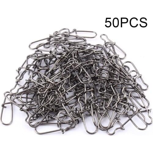 50pcs Fast Clip Lock Snap Swivel Solid Rings Safety Snaps Fishing Hook Connector Thickened And Reinforced Gourd Pins 00#~8