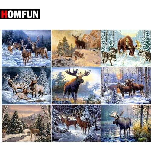 HOMFUN 5d Diamond Painting Full Square/Round ‘’Elk tree winter" Picture Of Rhinestone DIY Diamond Embroidery Home Decor